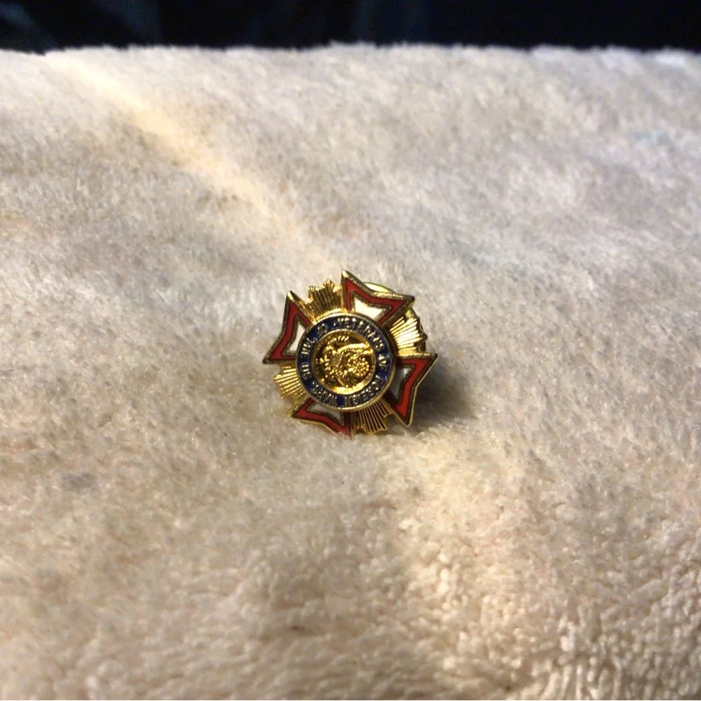Gold and Red Enamel Military-Style Cross Lapel Pin